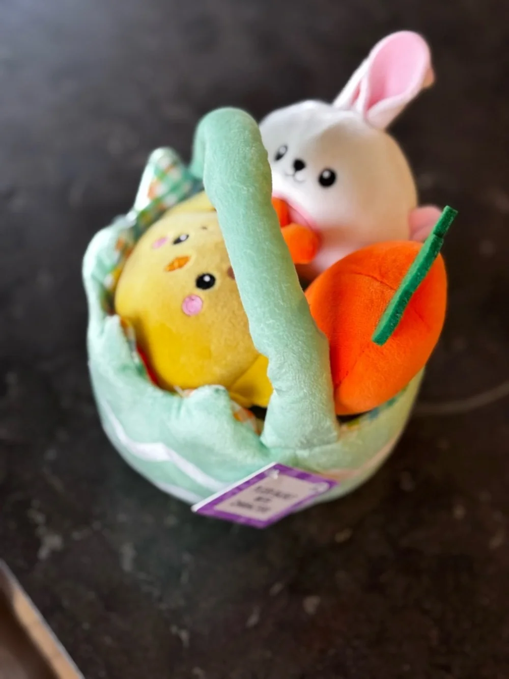 Plush Pastel Green Egg Basket with Chick, Bunny & Carrot